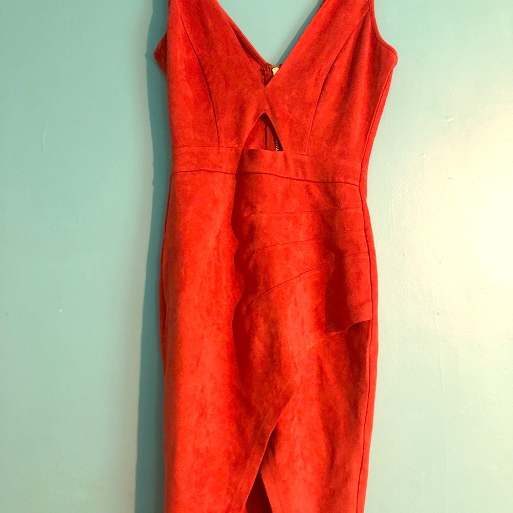 Rusty Brick Red Colored Suede Dress